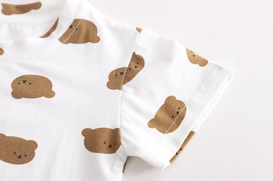 Bear Brother Short Sleeve Strap Kids Clothes Two-piece Suit
