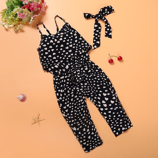 Summer Polka Dot Jumpsuit Set for Girls