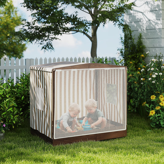 Kids Wooden Sandbox with Canopy โ Brown (56 x 40 x 52 cm)