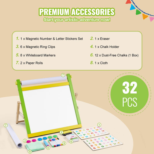 VEVOR 3-in-1 Tabletop Kids Art Easel – Magnetic Whiteboard & Chalkboard