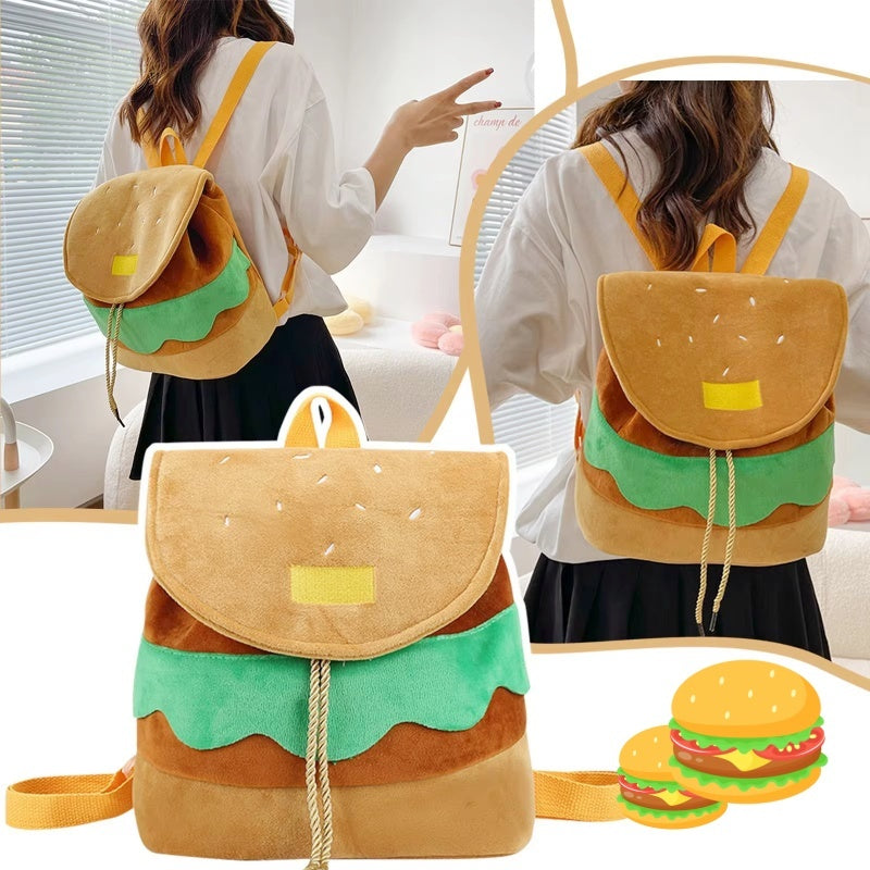 Cute Hamburger Plush Backpack – Fun &amp; Soft for Kids