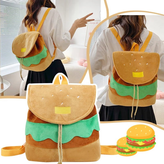Cute Hamburger Plush Backpack – Fun &amp; Soft for Kids
