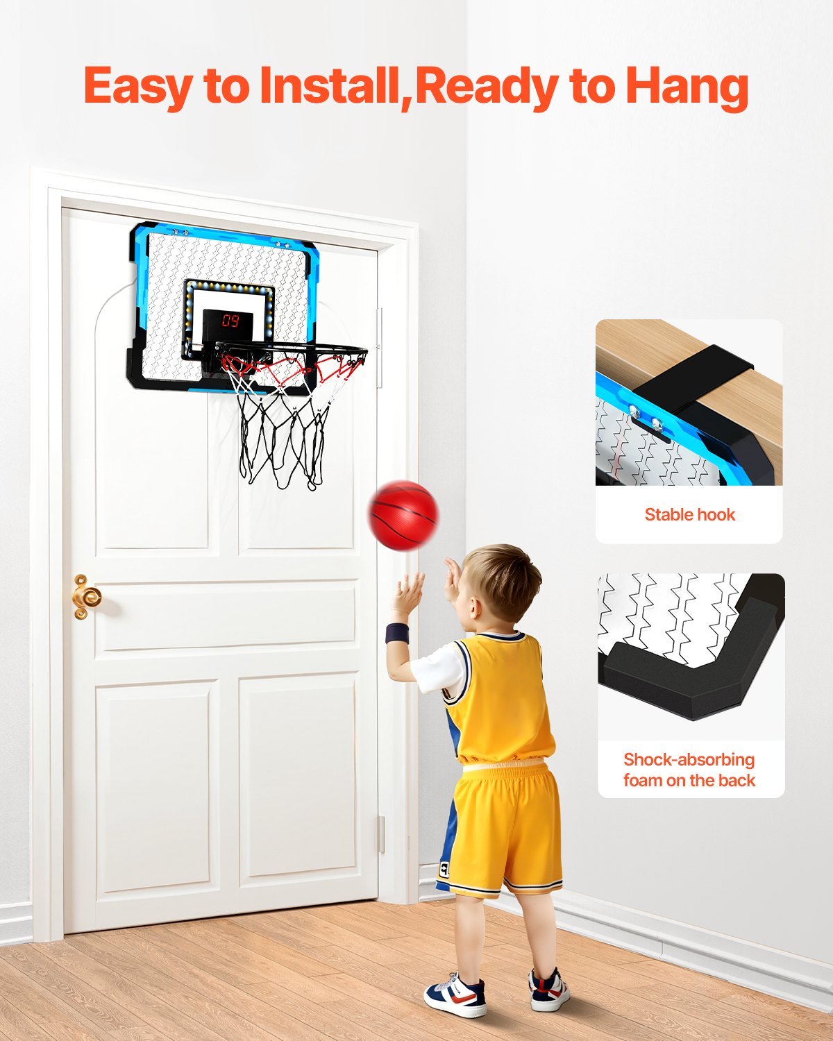 Kids Basketball Hoop With LED Lights & Audio Scoreboard Indoor Basketball Hoop