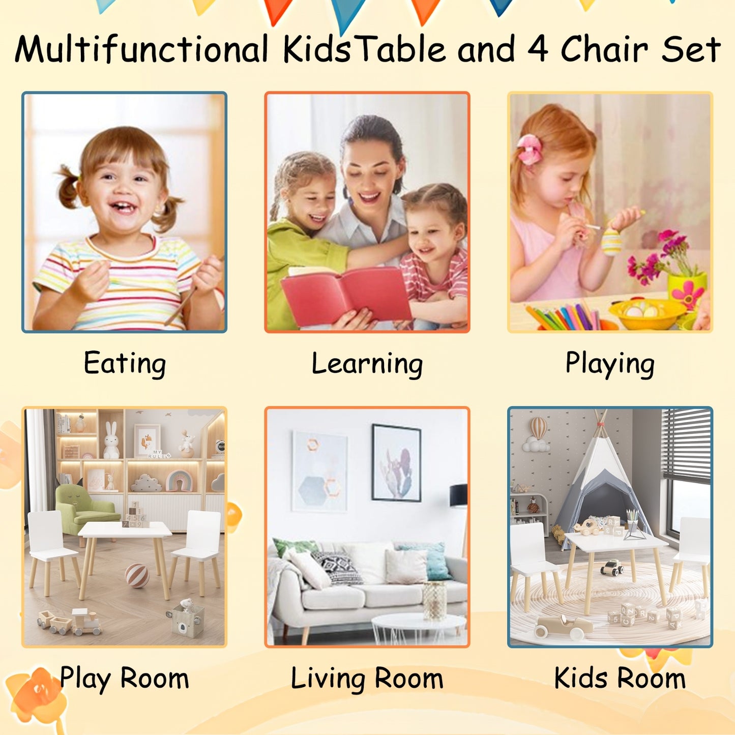 Kids Table and 2 Chairs Set – 3 Pieces Wooden Activity Play Table