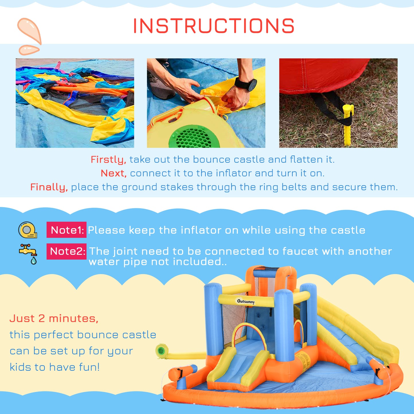 5-in-1 Bounce House Water Park Jumping Castle With Water Pool, Slide,