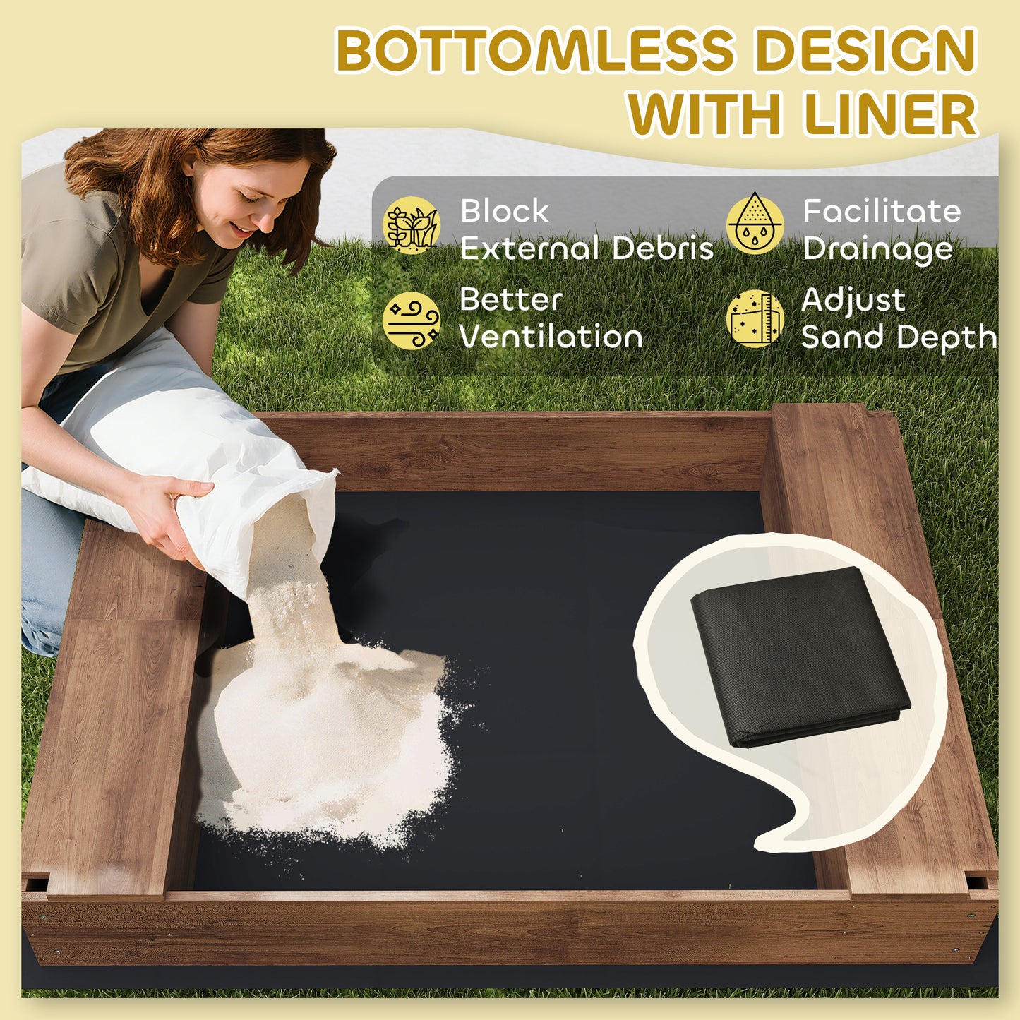 Kids Wooden Sandbox with Canopy – Brown (56 x 40 x 52 cm)