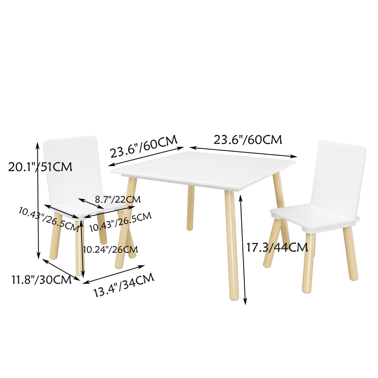 Kids Table and 2 Chairs Set – 3 Pieces Wooden Activity Play Table