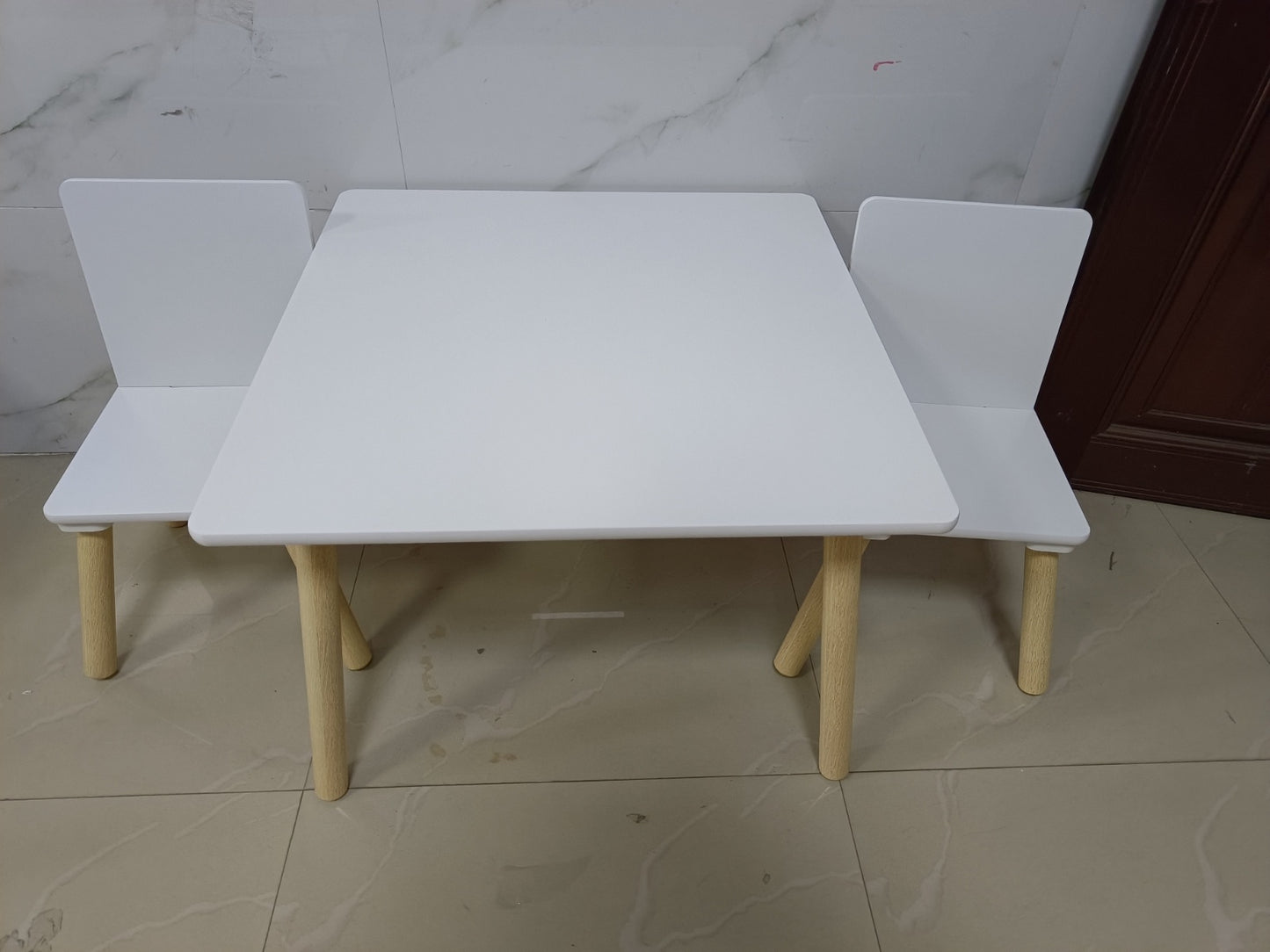 Kids Table and 2 Chairs Set – 3 Pieces Wooden Activity Play Table