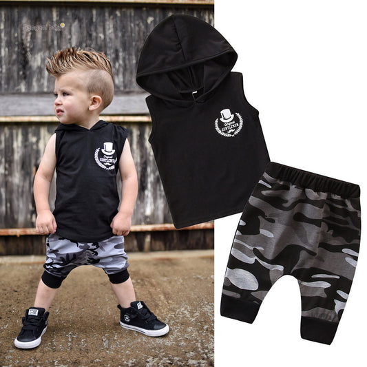 Toddler Boys Sleeveless Hoodie & Camo Pants Set