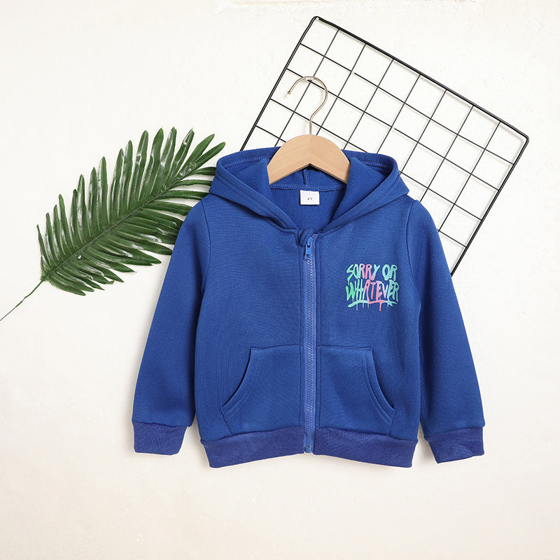 Toddler Girl Zip-Up Hoodie Jacket – “Sorry or Whatever” Letter Print