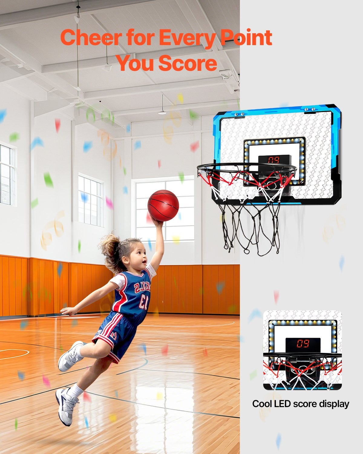 Kids Basketball Hoop With LED Lights & Audio Scoreboard Indoor Basketball Hoop