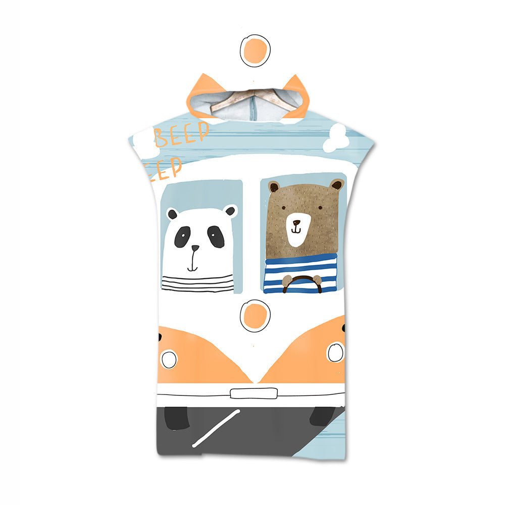 Kids Cartoon Animal Hooded Beach Towel