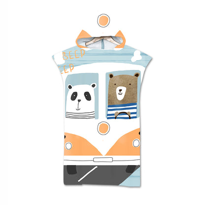 Kids Cartoon Animal Hooded Beach Towel