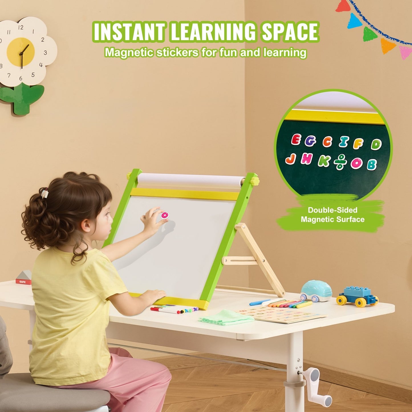 VEVOR 3-in-1 Tabletop Kids Art Easel – Magnetic Whiteboard &amp; Chalkboard