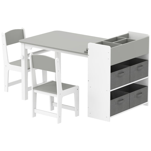 Kids Activity Craft Study Table with Storage Shelves &amp; Drawers – Gray