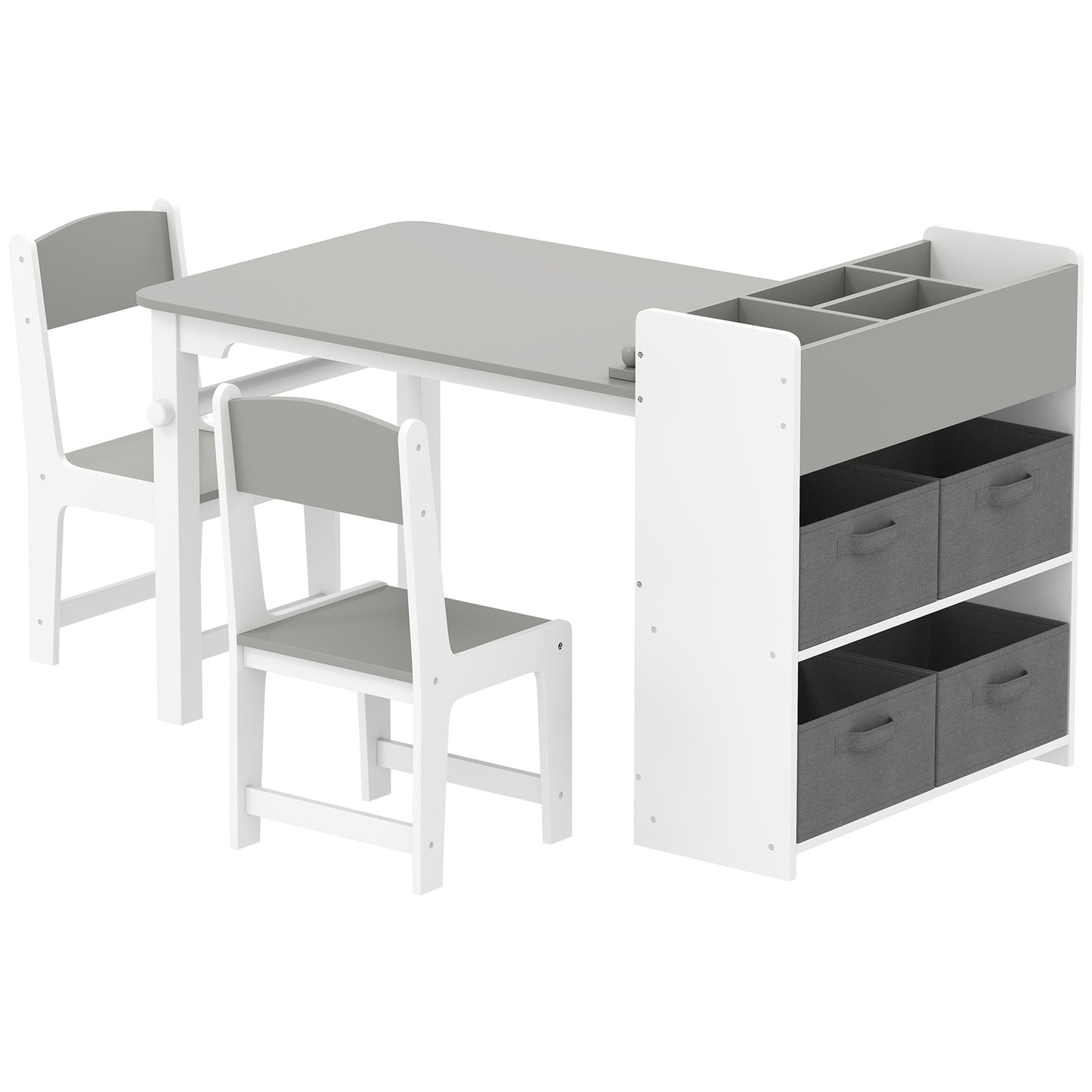 Kids Activity Craft Study Table with Storage Shelves &amp; Drawers – Gray