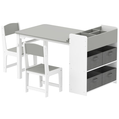 Kids Activity Craft Study Table with Storage Shelves &amp; Drawers – Gray