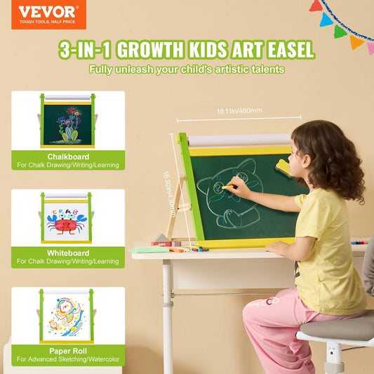 VEVOR 3-in-1 Tabletop Kids Art Easel – Magnetic Whiteboard &amp; Chalkboard