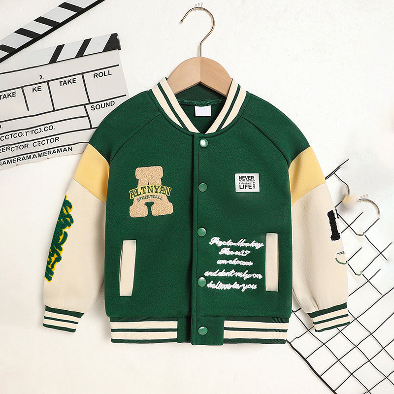 Toddler Kids Trendy Embroidery Letter Print Jacket – Baseball Collar