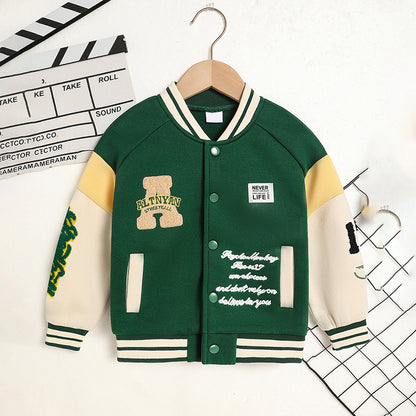 Toddler Kids Trendy Embroidery Letter Print Jacket – Baseball Collar
