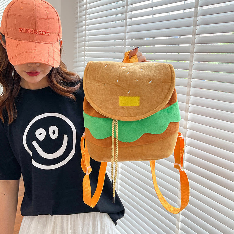 Cute Hamburger Plush Backpack – Fun &amp; Soft for Kids