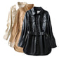 Women's high waist lace-up PU coat