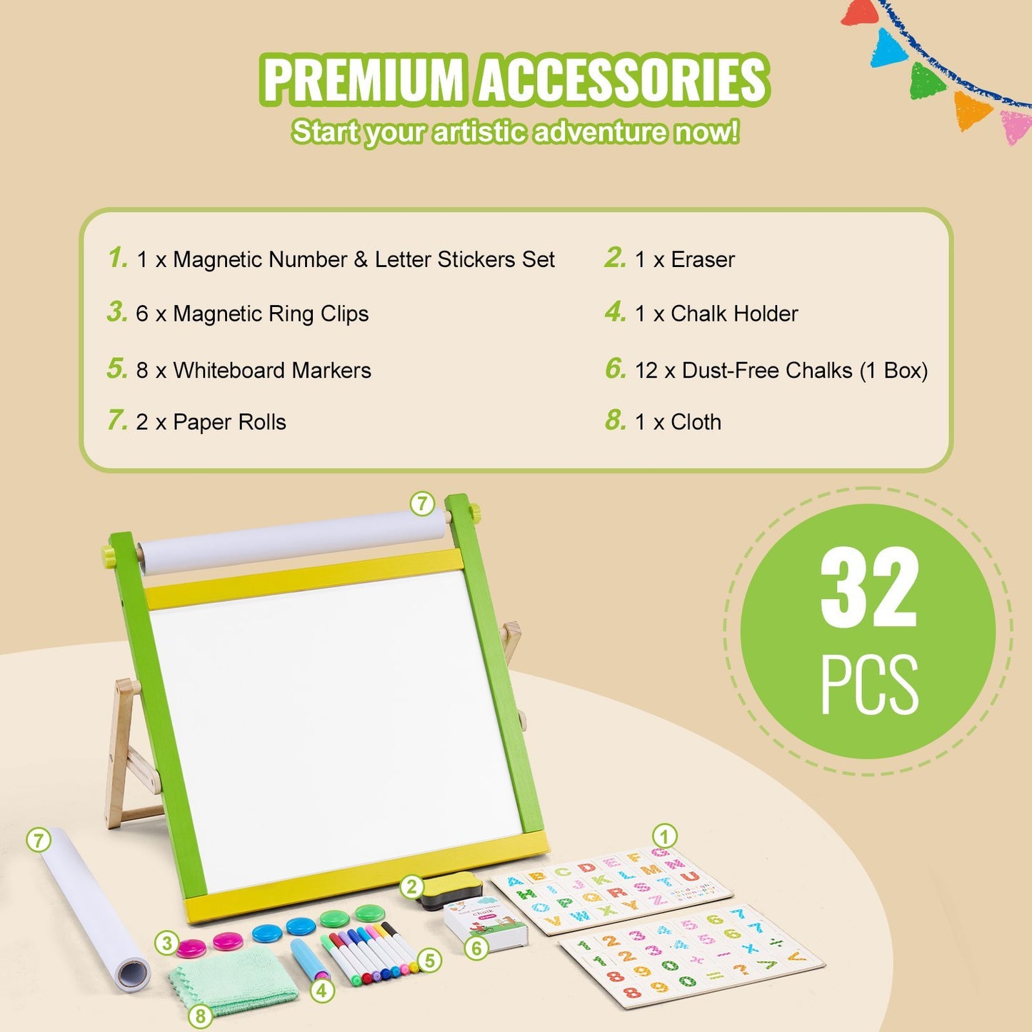 VEVOR 3-in-1 Tabletop Kids Art Easel – Magnetic Whiteboard &amp; Chalkboard