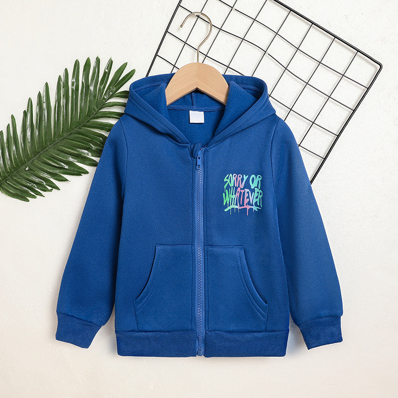 Toddler Girl Zip-Up Hoodie Jacket – “Sorry or Whatever” Letter Print