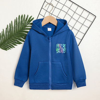 Toddler Girl Zip-Up Hoodie Jacket – “Sorry or Whatever” Letter Print