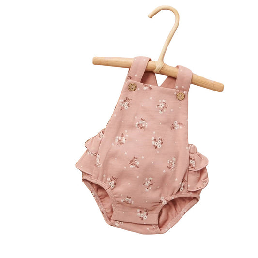 New-born  Kids Fashion Print Ruffle Sling Bodysuit