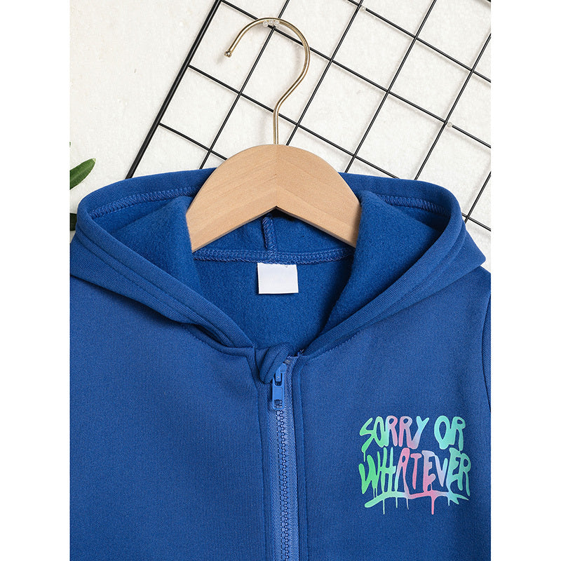 Toddler Girl Zip-Up Hoodie Jacket – “Sorry or Whatever” Letter Print