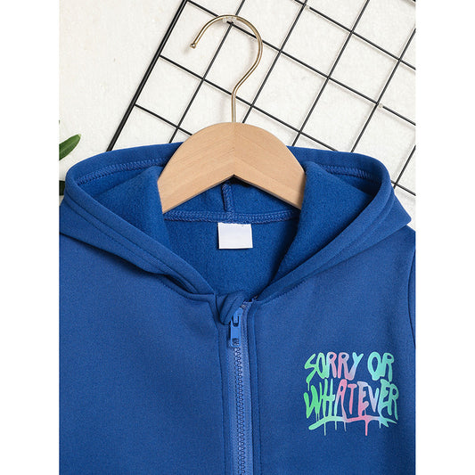Toddler Girl Zip-Up Hoodie Jacket – “Sorry or Whatever” Letter Print