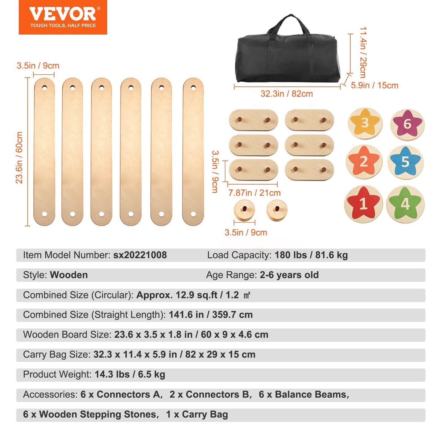 VEVOR Kids Balance Beam &amp; Stepping Stones