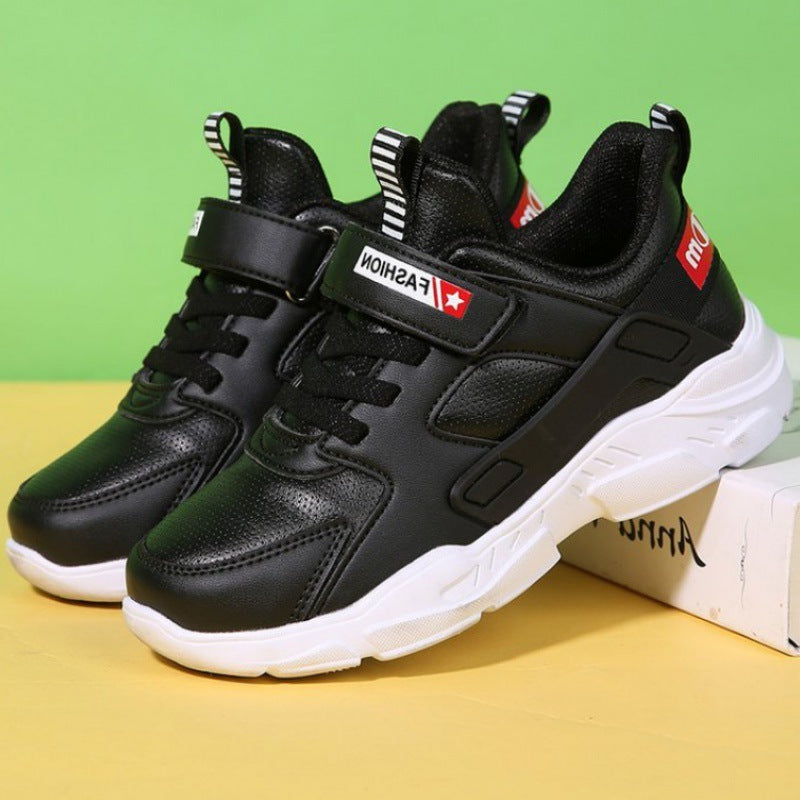 New White Kids Sneakers In Leather