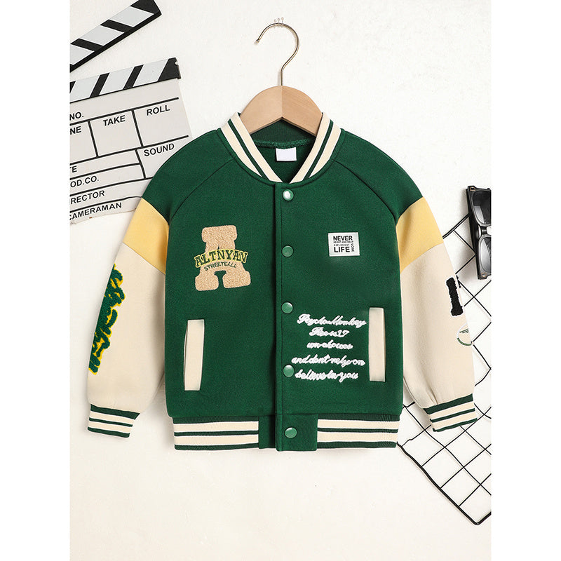 Toddler Kids Trendy Embroidery Letter Print Jacket – Baseball Collar