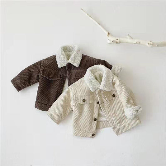 Kids’ Winter Overcoat – Korean Style Fleece-Lined Corduroy