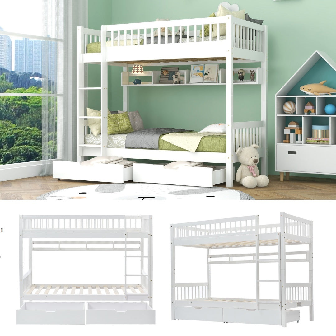 Kids Wooden Bunk Bed with Slide &amp; Storage – Fun Meets Function!