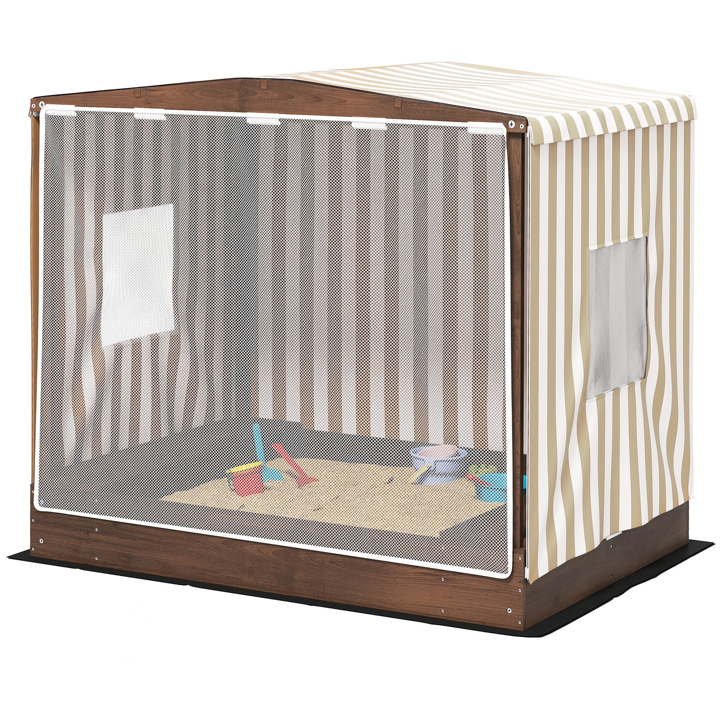 Kids Wooden Sandbox with Canopy – Brown (56 x 40 x 52 cm)
