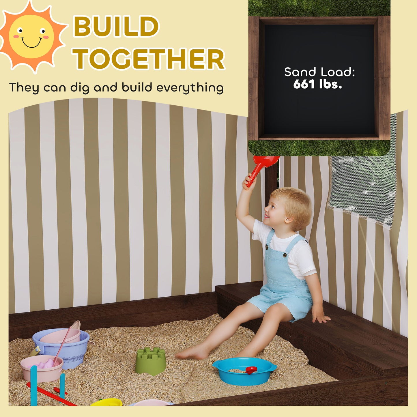 Kids Wooden Sandbox with Canopy – Brown (56 x 40 x 52 cm)