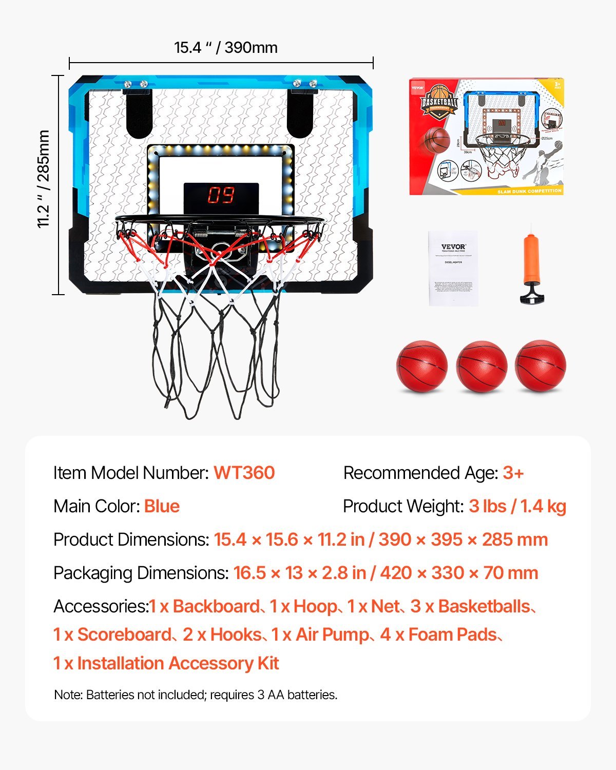 Kids Basketball Hoop With LED Lights & Audio Scoreboard Indoor Basketball Hoop