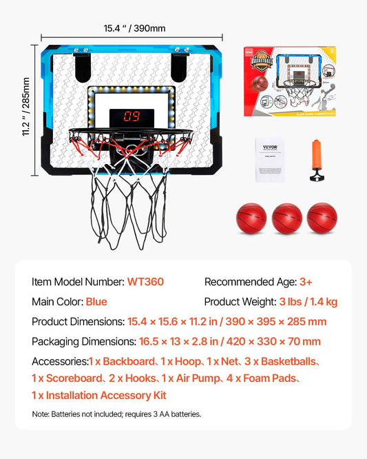 Kids Basketball Hoop With LED Lights & Audio Scoreboard Indoor Basketball Hoop